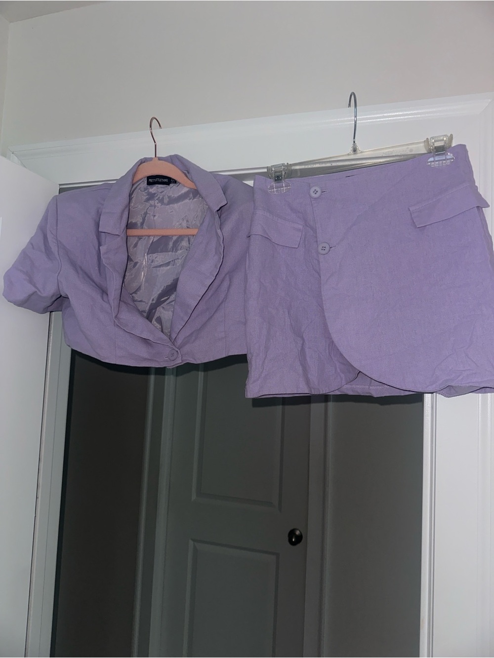 Lilac Two-Piece Crop Blazer and Skirt Set